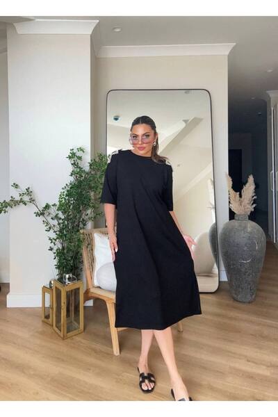 HepsitrentStore Modal Casual Dress with Embroidered Sleeves