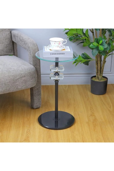 Al Hadaya Mall Luxury Design Crystal Service Table - Black - 33X33X58 cm