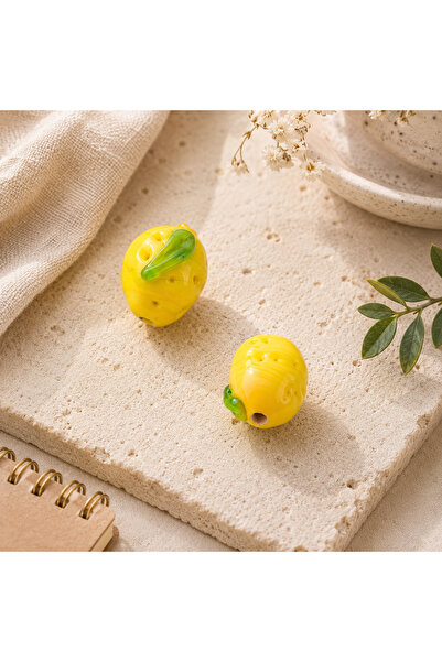 ADAMODART Handmade Murano Glass Lemon Beads – Lampwork Jewelry Making Bead (2...