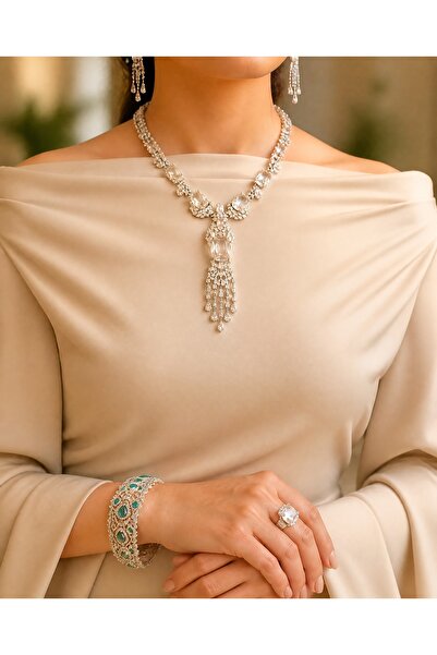 Generic "Royal Glory" Luxury Zircon and Clear Crystal Jewelry Set with Emeral...