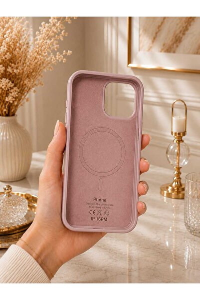 Case I PHONE 16 PRO MAX PEMBE DERİ ALTIN KAPLAMA MAGSAFE KILIF