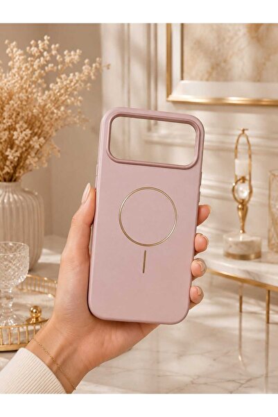 Case I PHONE 17 PRO MAX PEMBE DERİ ALTIN KAPLAMA MAGSAFE KILIF