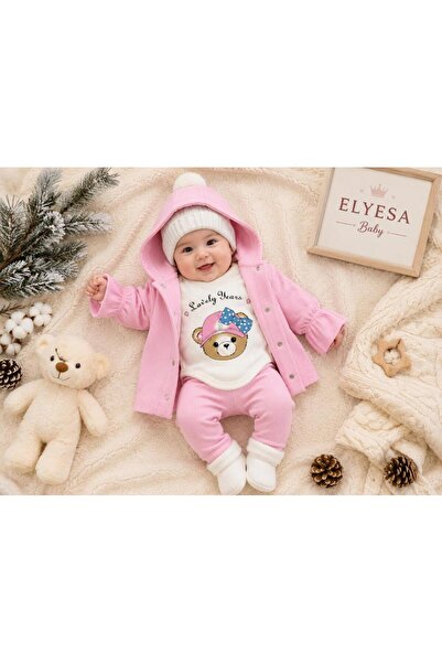 Elyesa Baby Kız Bebek %100 Pamuklu 3^lü kapüşonlu Takım
