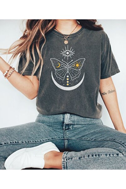 classy moda Vintage Washed Butterfly Printed Unisex Wide Fit Oversize T-Shirt...