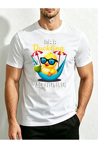 23 nisan Cute Duckling, Men's T-Shirt, Vacation Theme with Fashion Glasses Co...