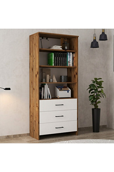 Serçedesign 3 Çekmeceli Atlantik Çam - Beyaz Kitaplık – Modern ve Çok Amaçlı ...