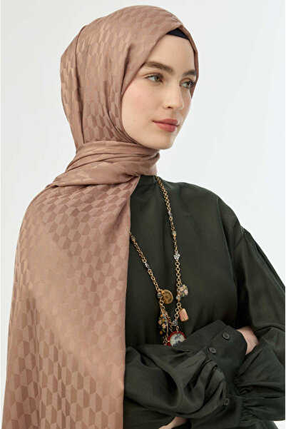 Mugo Wear Qoza Pattern Silky Soft Jacquard Shawl - Mink