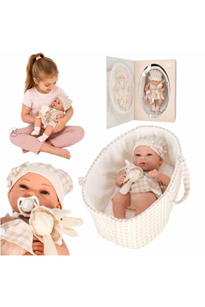 Ikonka Papusa bebelus pentru copii Beige, model realist cu landou, outfit com...
