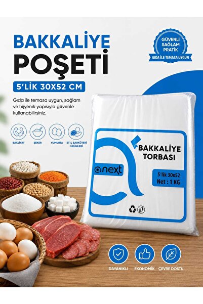 isopack 30x52 cm 5 lik 1 kg Kalın Et Poşeti Bakliyat Poşeti Şeffaf Şeker Bakk...