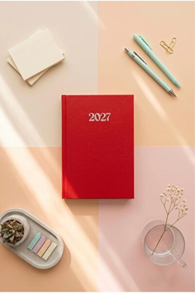 Lizy 2027 Günlük Planlayıcı Ajanda 17x24 cm Ciltbezi Sert Kapak Kırmızı