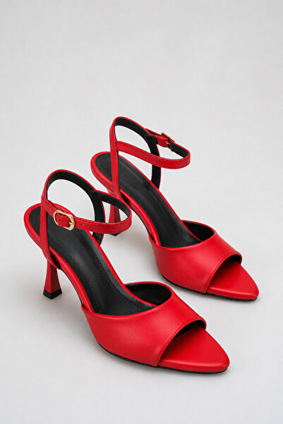 Ayakkabı Delisiyim Red Women's Pointed Toe Heeled Shoes Ankle Strap Thin Heel...