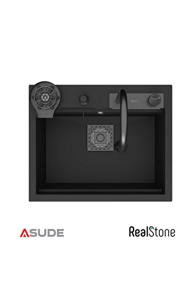 RealStone Angel Akıllı Granit Evye + Aksesuar Set Siyah