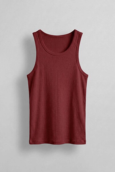 ablukaonline Men's Basic Ribbed Fabric Sports Athlete T-Shirt Red
