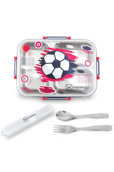 Hydrobrew Steel Core 3 Compartment Lunch Box w/ Stainless Steel Cutlery Set –...