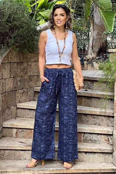 Nevin Kaya Moda بنطلون بالازو بلون الدنيم