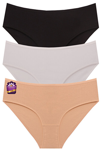papatya lingerie Cotton Ribbed Basic Slip Panties 3-Pack Size 40-42 Pw-1025 -...