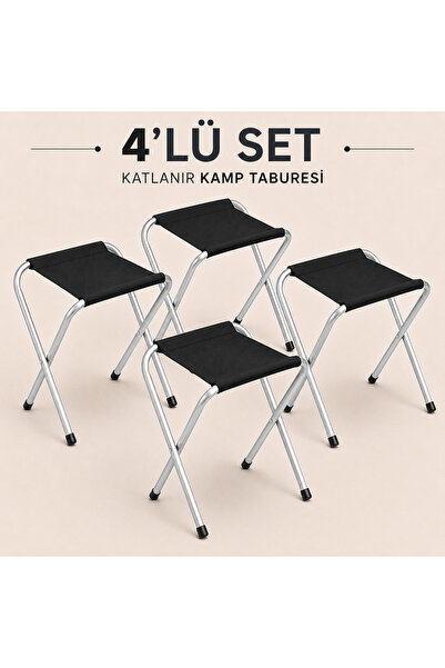 Store MYClass Katlanır Kamp Taburesi 4'lü Set Alüminyum İskelet Taşınabilir K...