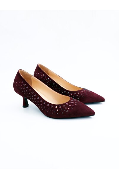 Tenau Women's Genuine Leather Stone Shoes Burgundy Suede