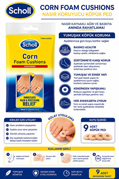 Scholl Corn Foam Cushions Nasır Koruyucu Köpük Ped 9 Adet - Basınç ve Sürtünm...