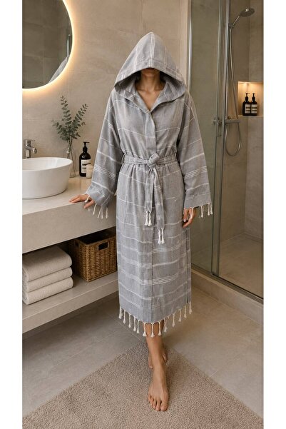 AHSEN TASARIM Hooded 100% Cotton Peştamel Bathrobe
