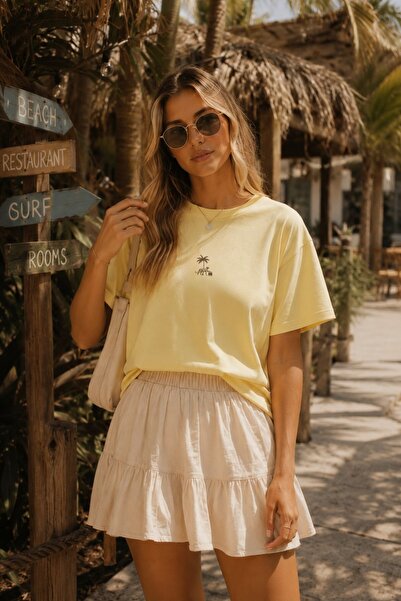 GIA - ART Women's Oversize T-Shirt Riviera Safari Printed Yellow – Crew Neck,...