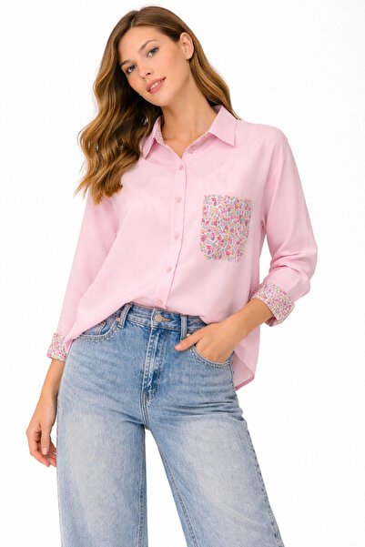 UFashion Women's floral pocket shirt