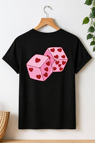 Spoyi Love Dice Design 100% Cotton Half Oversize Black T-Shirt
