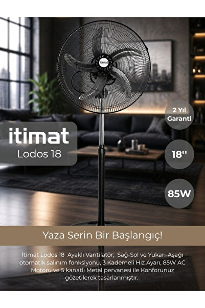 İtimat Lodos 18 İnç Ayaklı Sanayi Tipi Vantilatör 85W