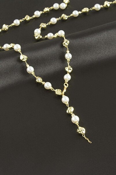 Marsilyan Pearl Metal Y Necklace Ilkel-Bjt940
