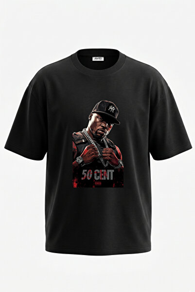 Anetos 50 Cent_18 dizajn, štampana unisex majica prevelikog kroja, crna