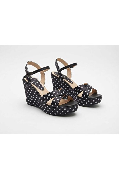 AYDOĞDU by ünal Polka Dot Wedge Heeled Cross-Strapped Women's Shoes -520