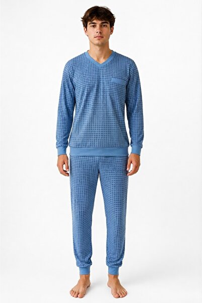 yula store Aysun Teksti̇l Men's Large Size Comfortable Fit V-Neck Pajama Set ...