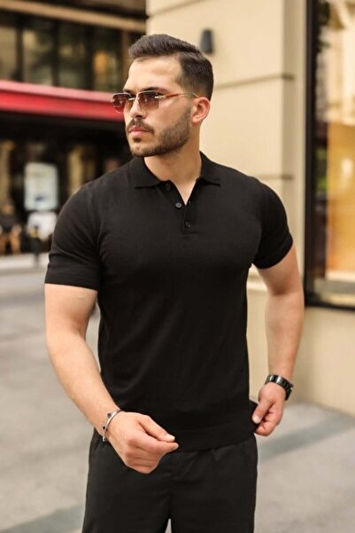 Aymood Men's Buttoned Collar Cotton Knitwear T-Shirt