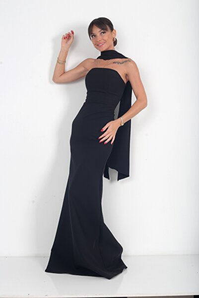 By Saygı Women's Strapless Lined Crepe Long Dress