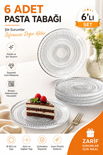 Funny Life 6-Piece Glass Cake Plate Set - Luxury Cake Set (16 cm)