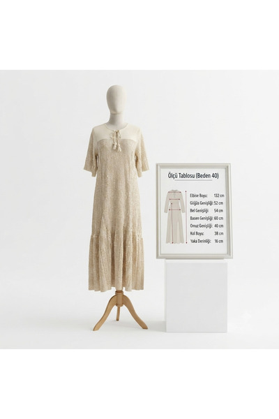Park Moda Women's Bohemian Style Linen Fabric V-Neck Tassel Detailed Maxi Dress