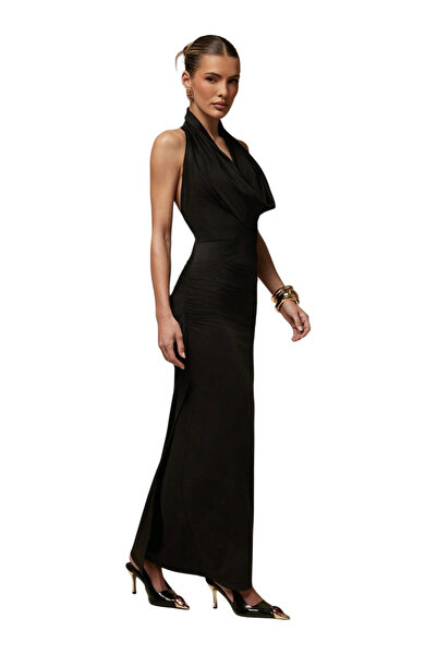 OEM Rochie neagra eleganta cu decolteu adanc in talie, marimea M
