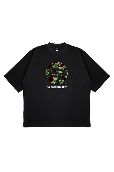 PURE EFFECT Unisex Oversize a Bathing Ape Spotify Printed Boxy Fit Thick Fabr...