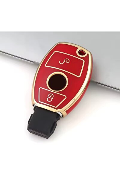 emii auto spare parts غطاء مفتاح متوافق مع مرسيدس، موديل ذو مفتاحين، أحمر/ذهبي