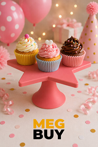 MEGBUY Yıldız Tasarımlı Cupcake Standı Pasta Kek Tatlı Sunumluk Dekoratif Ser...