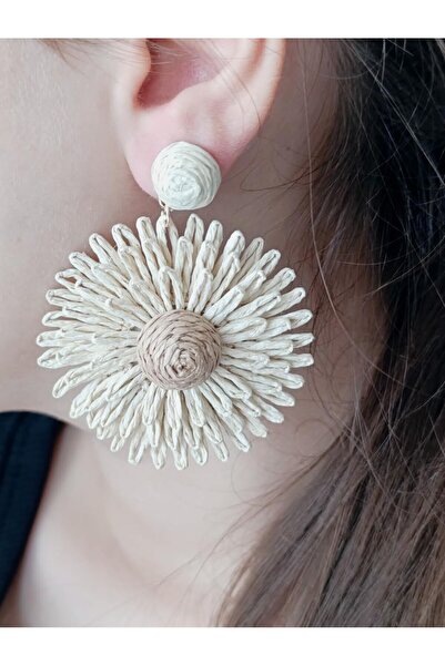 RP COMPANY Cream Color, Dangle Chrysanthemum Wicker Earrings