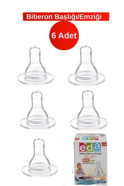 Eda Bebe No: 310 Lux 6 Adet Şeffaf Silikon Biberon Emziği Başlığı Antikolik &...