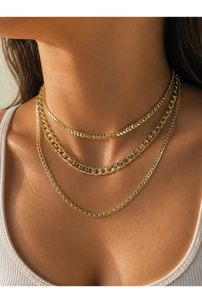 PURE BERRY 3-Row Gold Necklace 40-45-50 cm