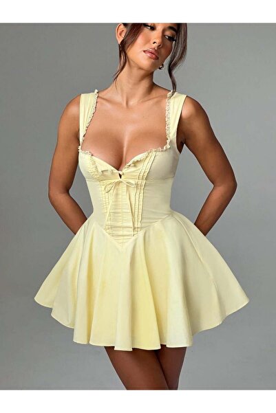 FashionForYou Rochie babydoll scurtă SELVIA, cu nasturi și croială tip corset...