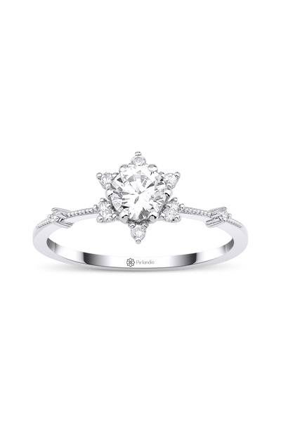 Pırlandia Lotus Model 1.00 Ct Pırlanta Beyaz Safir Tektaş Yüzük (14 Ayar)