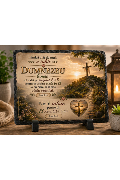 hiperborea Placă ardezie creștină -„Fiindcă atât de mult a iubit Dumnezeu lum...
