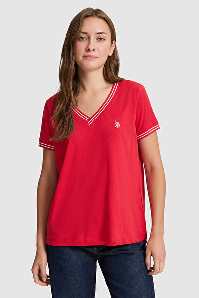 U.S. Polo Assn. Women's Red V-Neck Basic T-Shirt 50323449-Vr030