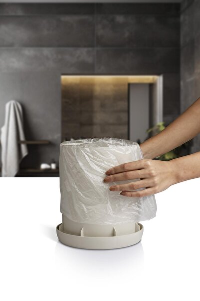 Okyanus Home Gizli Poşet Sistemli \ Click Kapaklı Çöp Kovası - Bej