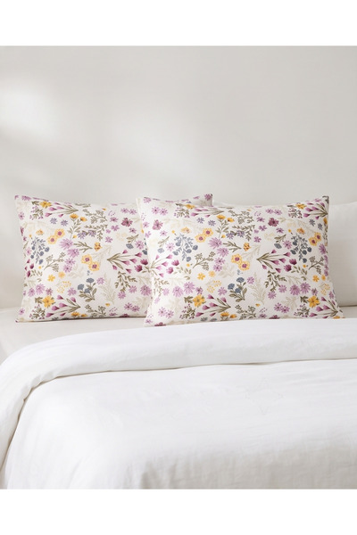 incila home 2'li Rengarenk Çiçek Desenli (Lila) Yastık Kılıfı 50x70
