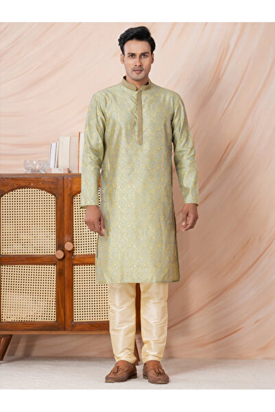 Devoiler Mens Self Design Jacquard Silk Kurta Set